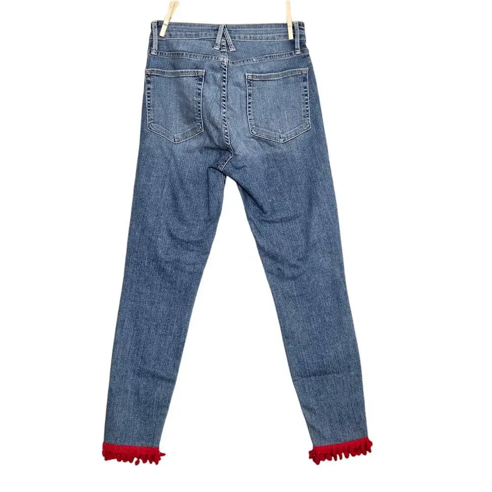 Good American Good Legs High Rise Pom Pom Skinny Jeans Size 27 4 Blue